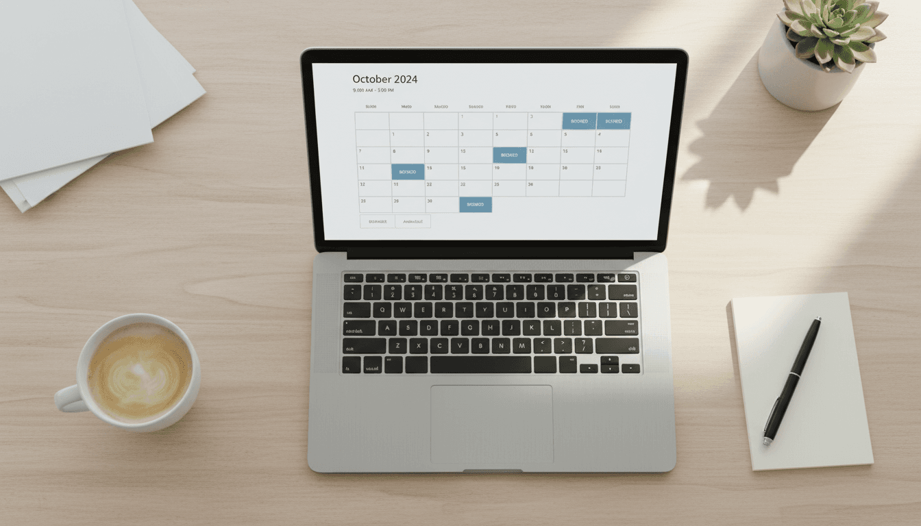 Tablet showing a booking calendar with available time slots